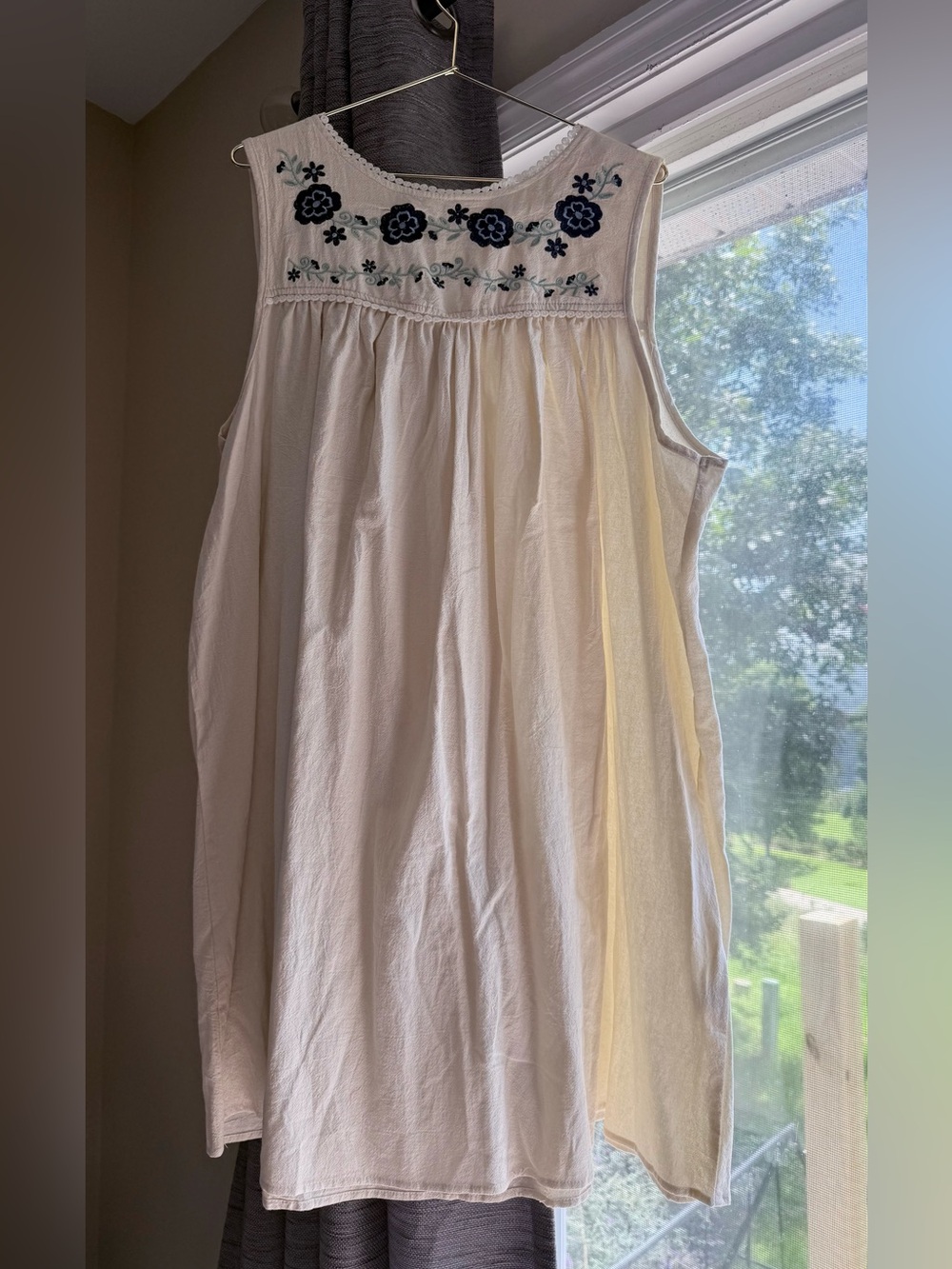 2 for $15 SHEIN Cream Sleeveless Dress with Navy Floral Embroidery
